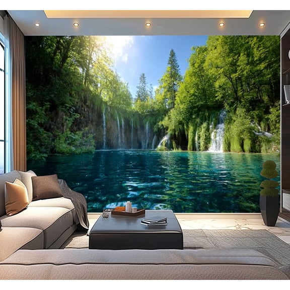 Peel and Stick Wallpaper waterfall forest Plitvice Lakes Croatia Modern Art Wall Mural Decor Self Adhesive and Removable 100in x 144in