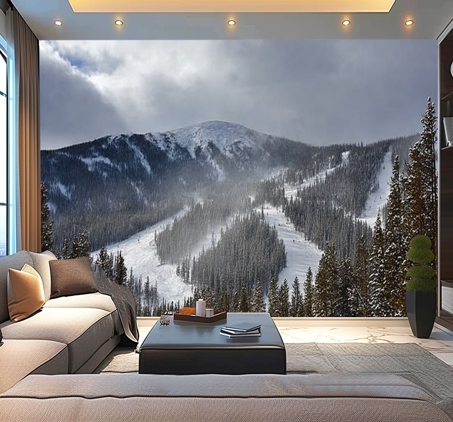 Peel and Stick Wallpaper winter park ski area skiings Modern Art Wall Mural Decor Self Adhesive and Removable 100in x 144in