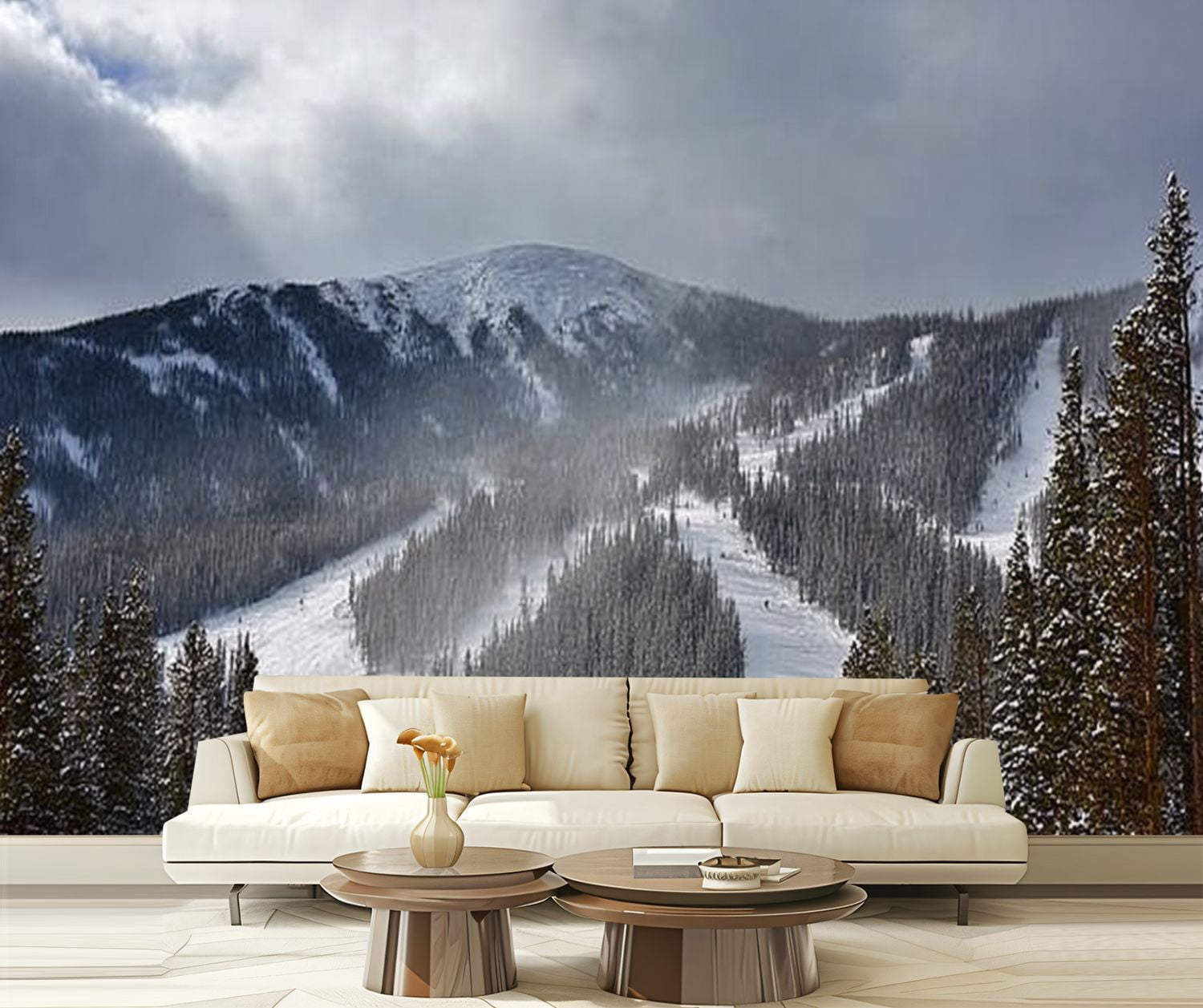 Peel and Stick Wallpaper winter park ski area skiings Modern Art Wall Mural Decor Self Adhesive and Removable 69in x 98in