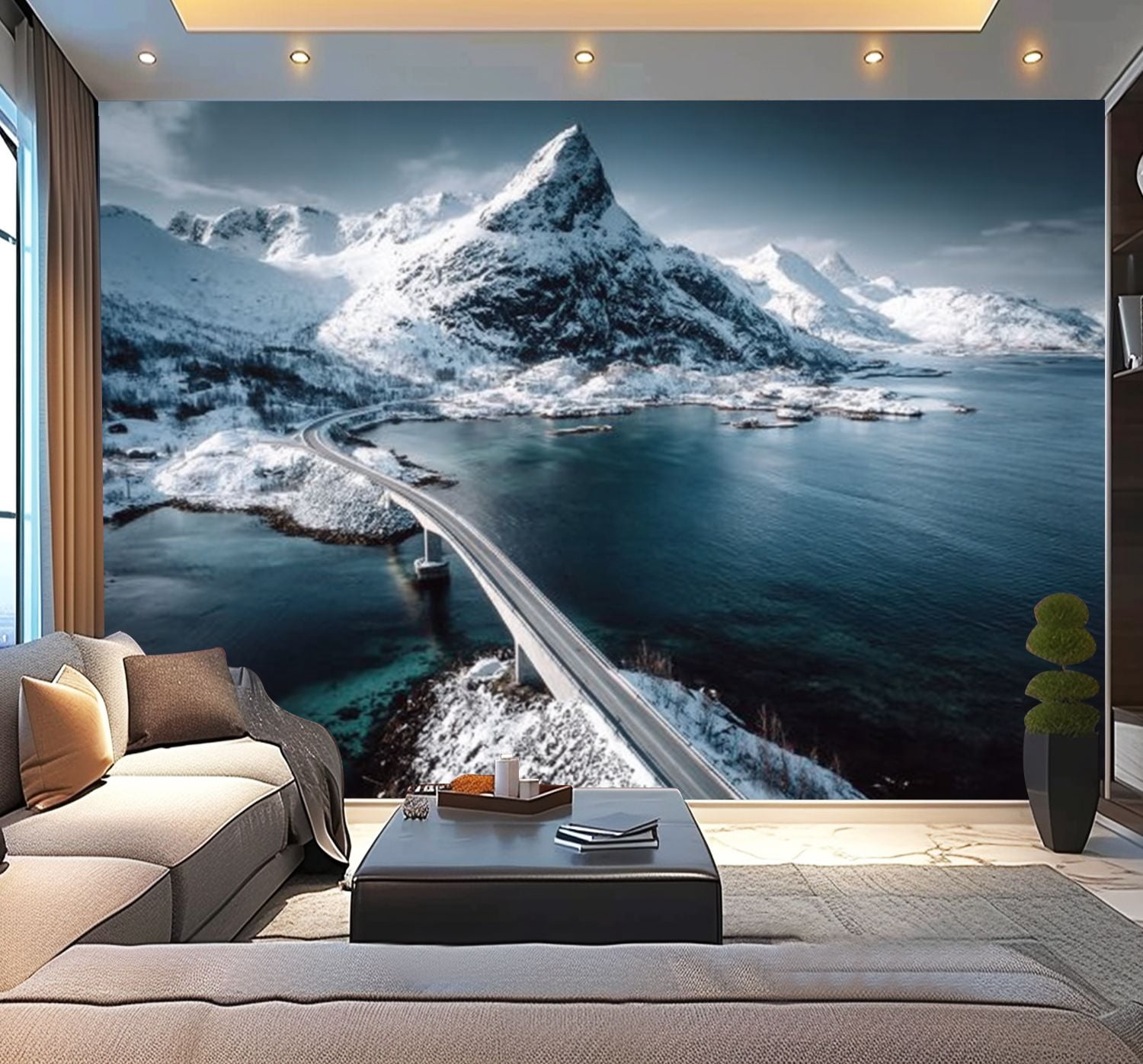 Photo inspiration: Lofoten Island Home Decor Reference: Peel And Stick Wallpaper Winter View Bridge Lofoten Islands Modern