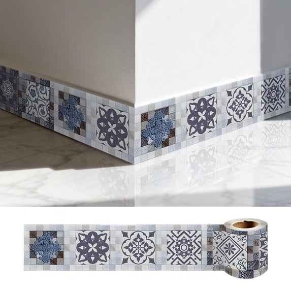 Peel and Stick Waterproof Border Wall Decor Removable Self Adhesive PVC Vintage Tiles Sticker Wallpaper for Kitchen Bathroom Mirror, 4"x118"