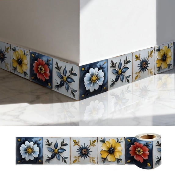 Peel and Stick Waterproof Border Wall Decor Removable Self Adhesive PVC Vintage Tiles Sticker Wallpaper for Kitchen Bathroom Mirror, 4"x118"