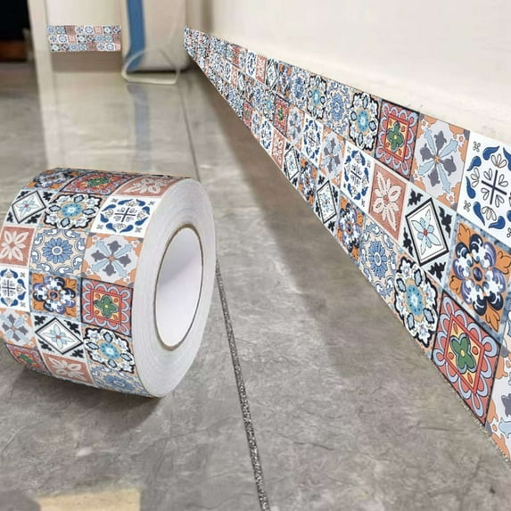 Peel and Stick Waterproof Border Wall Decor Removable Self Adhesive PVC Vintage Tiles Sticker Wallpaper for Kitchen Bathroom Mirror, 4"x394"