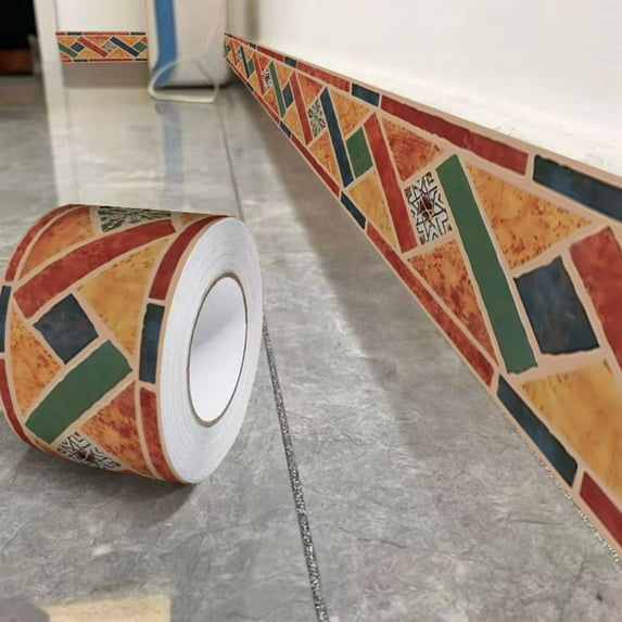 Peel and Stick Waterproof Border Wall Decor Removable Self Adhesive PVC Vintage Tiles Sticker Wallpaper for Kitchen Bathroom Mirror, 4"x394"