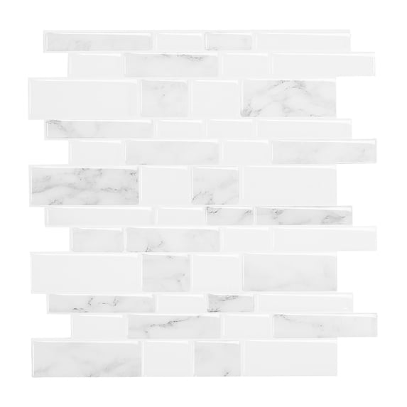 Peel and Stick White Marble Background Mosaic Tile Backsplash (10tiles/set)