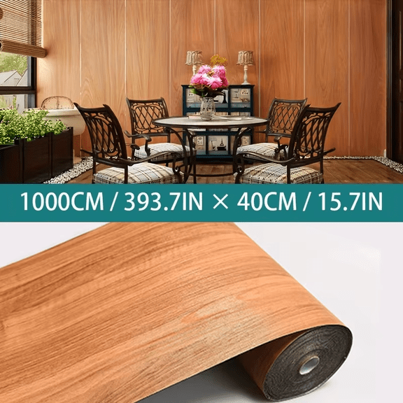 Peel and Stick Wood Grain Wallpaper 40cm Waterproof Vinyl Sticker for Bedroom Kitchen Wall Floor Decoration