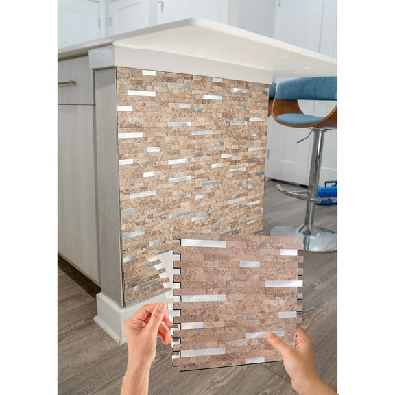 Peel and stick backsplash wall tiles self adhesive 12" X12" Beige Marble (10 sheet)