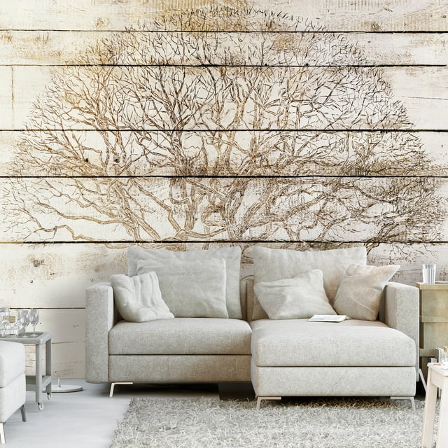 Peel and stick wall mural - Tree on Boards