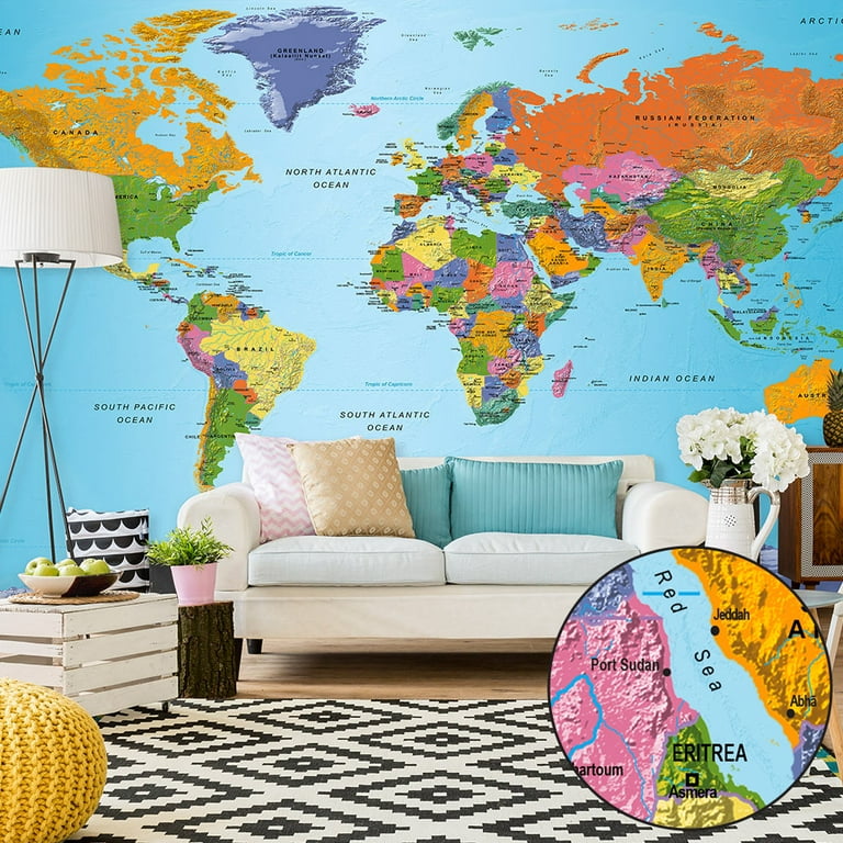 Peel and stick wall mural World Map Colourful Geography II