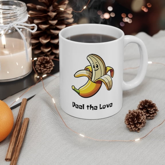 Peel the Love Mug oz Cute rtoon Banana, Funny Posioffee Cup, Dishwasher & Microwave , UK Seller.
