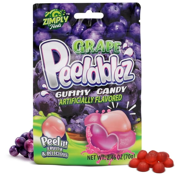 Peelable Grape Gummies Pack of 3 - Resealable 2.46 Oz Each, 4D Gummies, Grape Peeling Candy, Peelable Gummies Layered for Delicious Fruity Snack - Peelable Candy