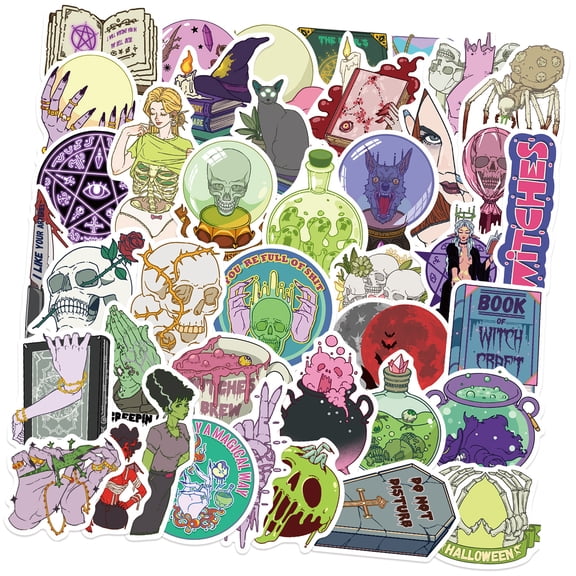 Peelable Witch Stickers Pack of 50, PVC Decorative Art For Backpacks Laptops Water Bottles No