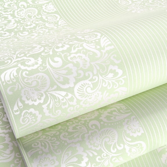 PeelandStick Textured Wallpaper, Vertical Stripe Damask Pattern, Light Green, 20.5In X 33Ft, 1 Pc Roll, Home Decor Living Room Wall Decor, Removable Self Adhesive, Bedroom
