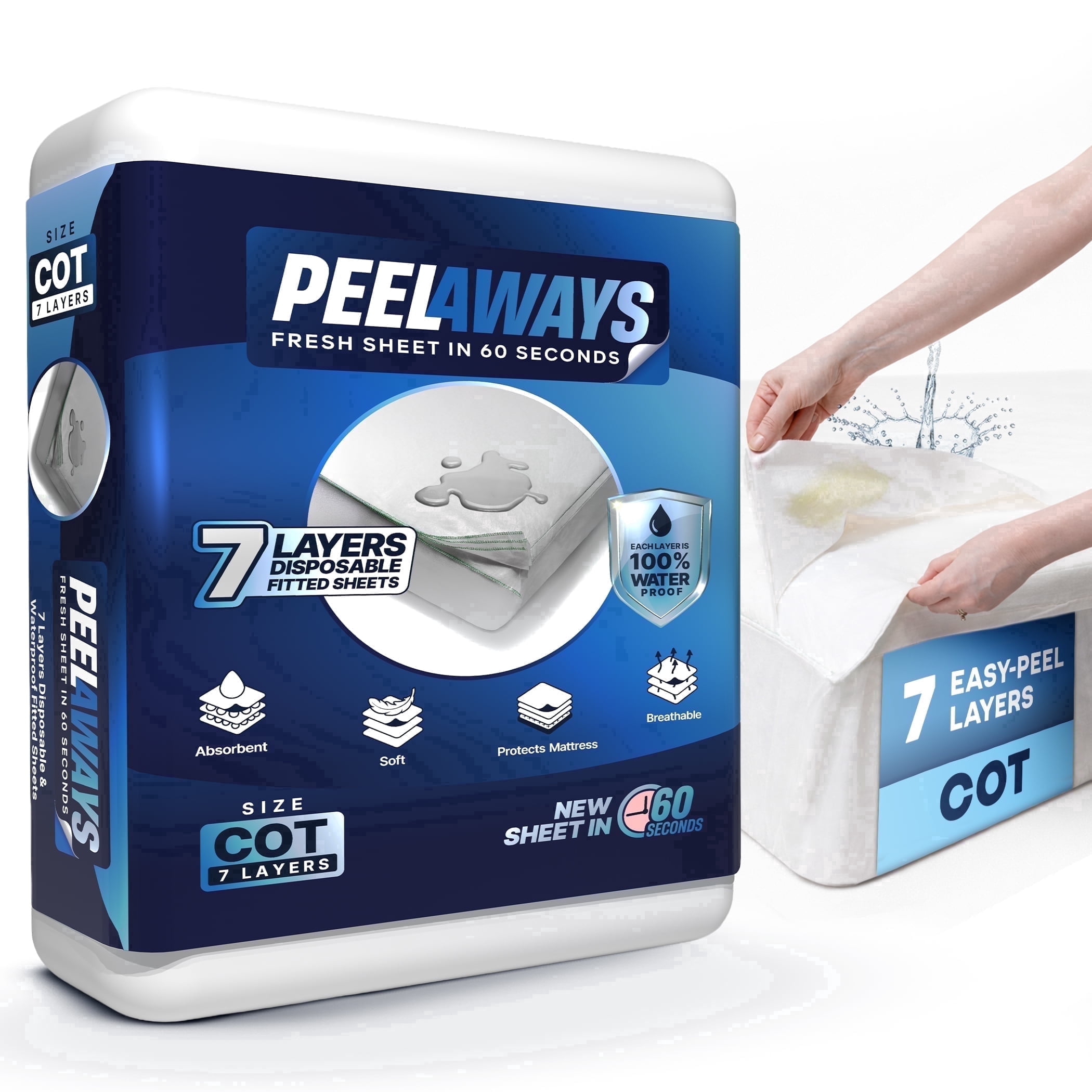PeelAways 7-Layers | Disposable Bed Sheets | Waterproof Mattress Protector | Cot Size