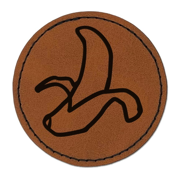 Peeled Banana Doodle 2.5" Faux Leather Round Engraved Iron-On Patch - Brown