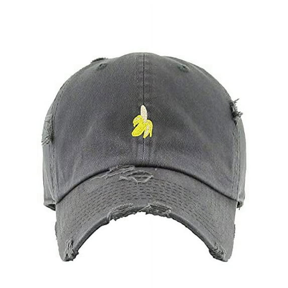 Peeled Banana Vintage Baseball Cap Embroidered Cotton Adjustable Distressed Dad Hat Dark Grey