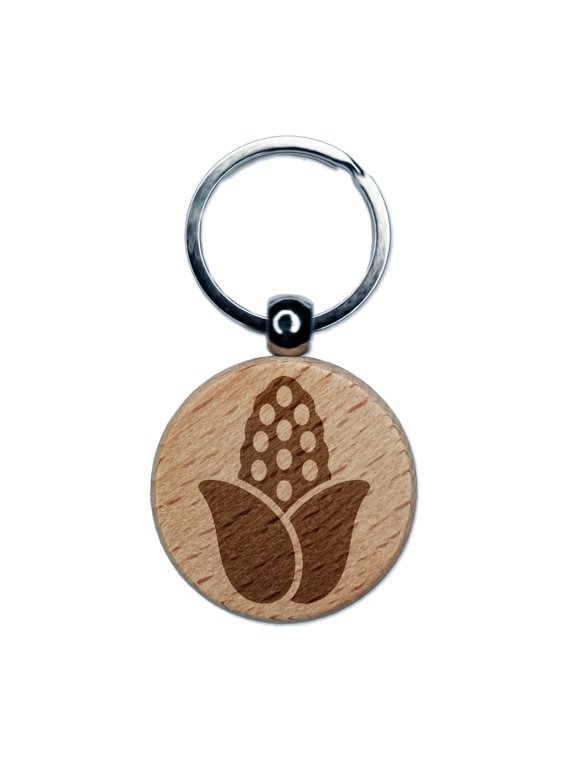 Peeled Corn on the Cob Round Keychain Charm Tag - Engraved Wood