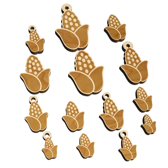 Peeled Corn on the Cob Wood Mini Charms Shapes DIY Craft Jewelry - No Hole - 20mm (15pcs)