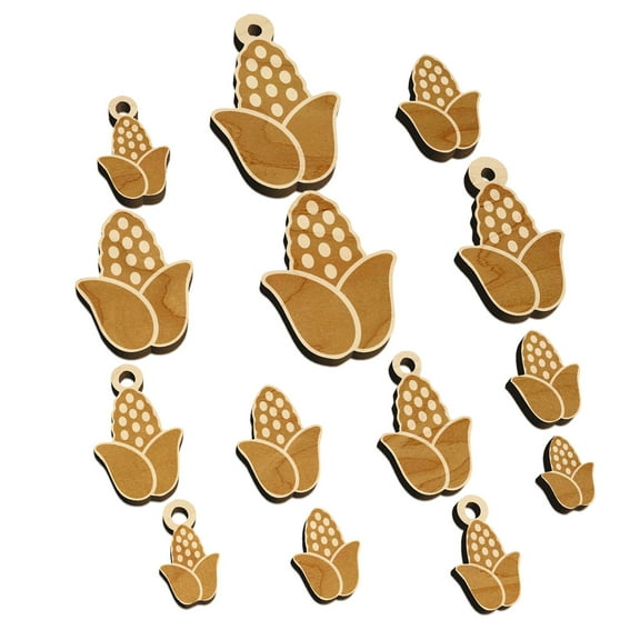 Peeled Corn on the Cob Wood Mini Charms Shapes DIY Craft Jewelry - With Hole - 14mm (26pcs)