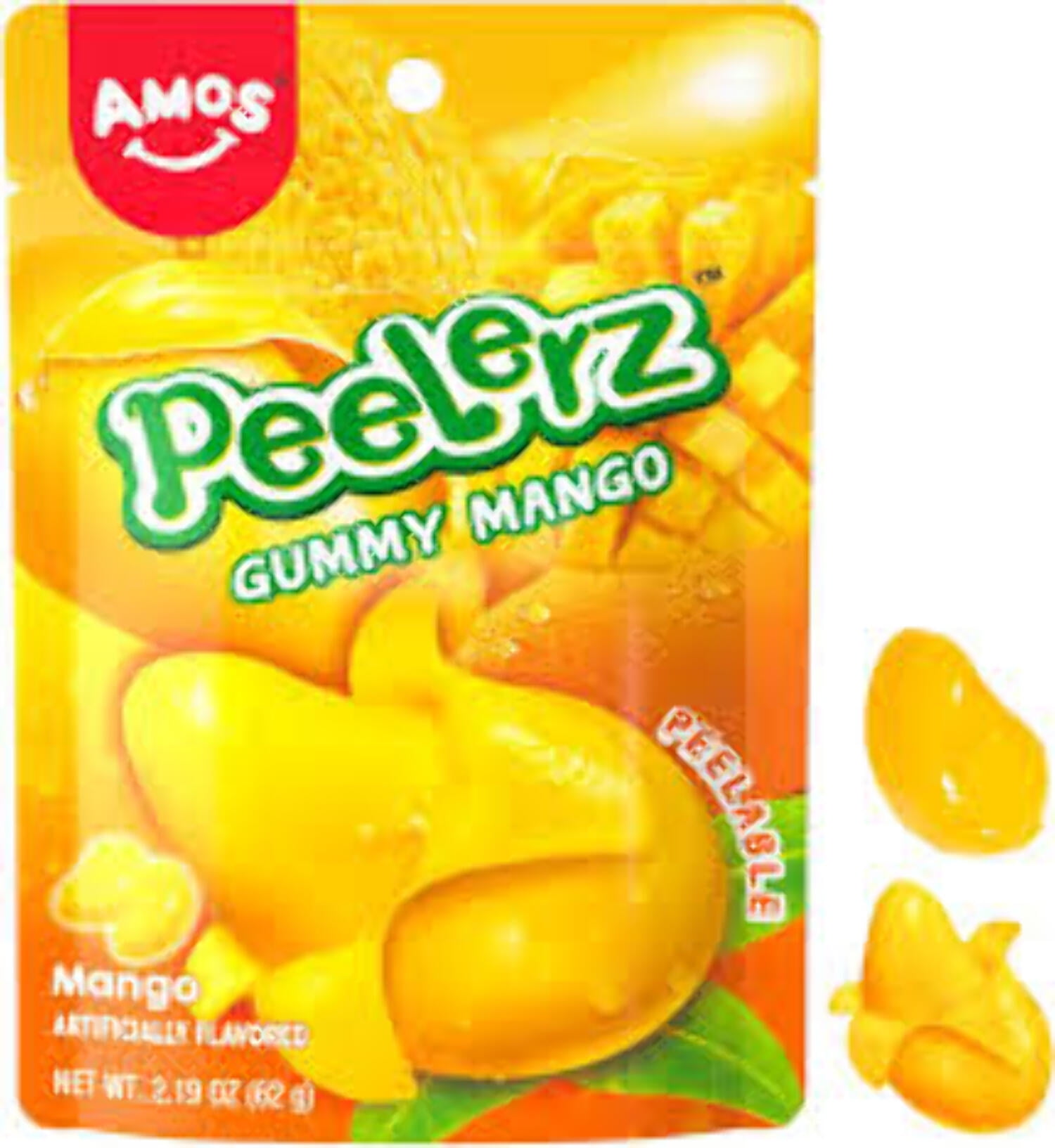 AMOS Peelerz Mango Gummy Candy, Brand = AMOS, Size = 6 oz, Container Type = Resealable Bag, Allergens = None