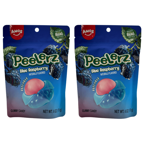 Peelerz Peelable Gummy Candy 2 Pack, Blue Raspberry Flavor, 3.5 oz Bags Soft Peelable Candy Snack