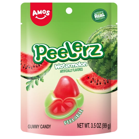AMOS Peelerz Watermelon, Peelable Gummy Candy, Real Fruit Flavor, 1 Count, 3.5 oz Bag