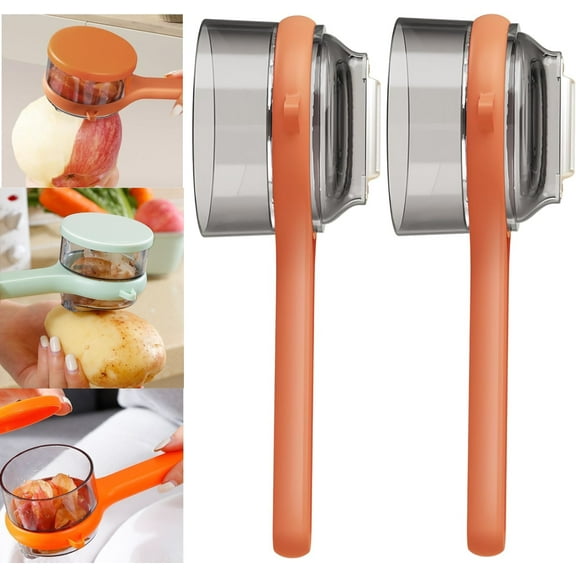 Peeling Knife With Storage Box, Fruit And Vegetable Peeler With Container, Double-Sided Stainless Steel Multi-Function Peeler For Home Kitchen (D-2pcs Orange)