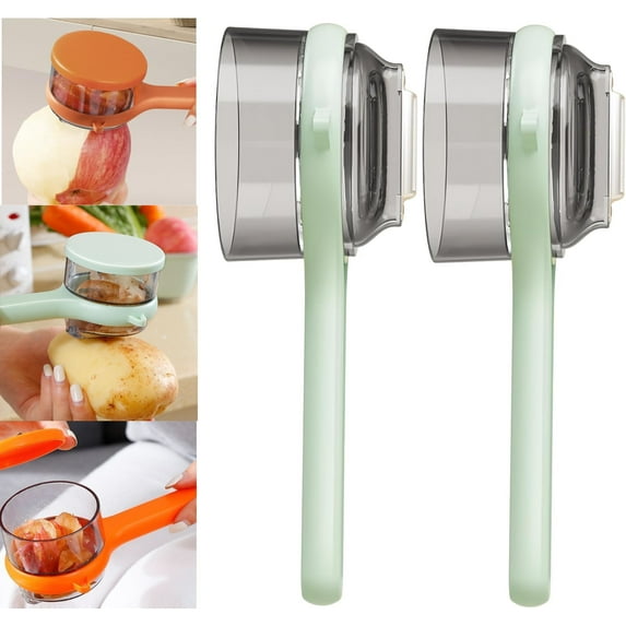 Peeling Knife With Storage Box, Fruit And Vegetable Peeler With Container, Double-Sided Stainless Steel Multi-Function Peeler For Home Kitchen (E-2pcs Green)