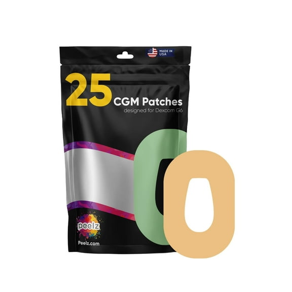 Peelz Dexcom G6 Adhesive Patches 25 Pack - US-Made Waterproof CGM Sensor Patches for 15+ Days - Sensitive Skin Diabetic Patches for Glucose Monitor - Dexcom Stickers - (Beige Pack)