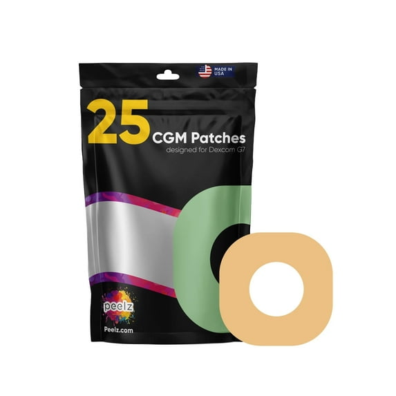 Peelz Dexcom G7 Adhesive Patches 25 Pack - US-Made Waterproof CGM Sensor Patches for 15+ Days - Sensitive Skin Diabetic Patches for Glucose Monitor (Beige Pack)