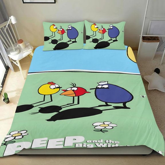 Peep and the Big Wide World-themed Bed Sheet Set Three Piece Set Comfortable And Skin Friendly Unique Design Home Decor Gifts For Family Friends fans36x75Inches90cm*190cm