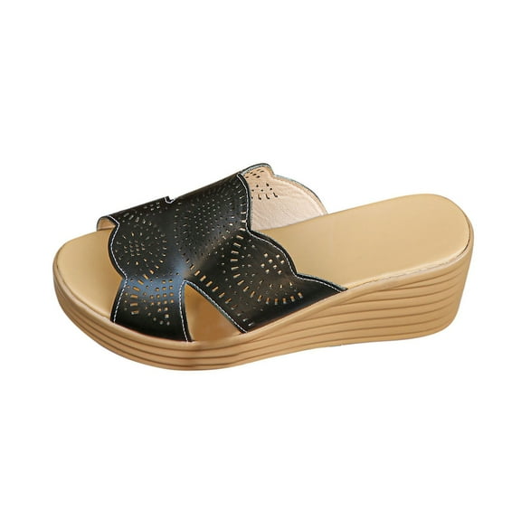Peep Toe High Heel Wedges for Women Soft Comfortable Casual Summer Slippers Cutout Slip-on Sandals for Beach Resort