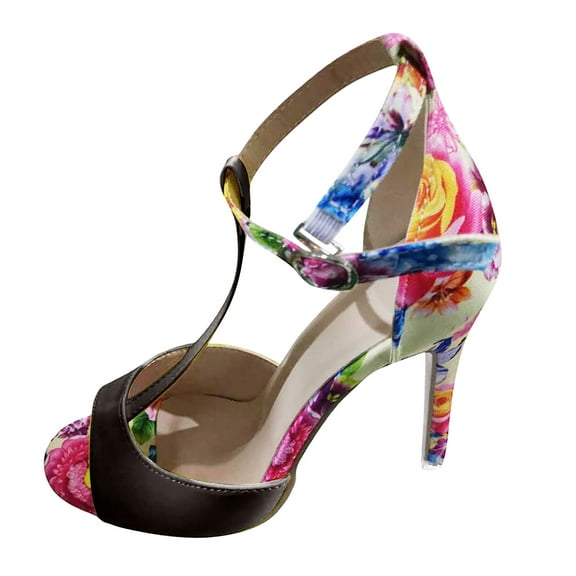 Peep Toe High Heeled Shoes for Women Stiletto Pump Summer Elegant Floral Dress Shoes Ankle Strap Sandals