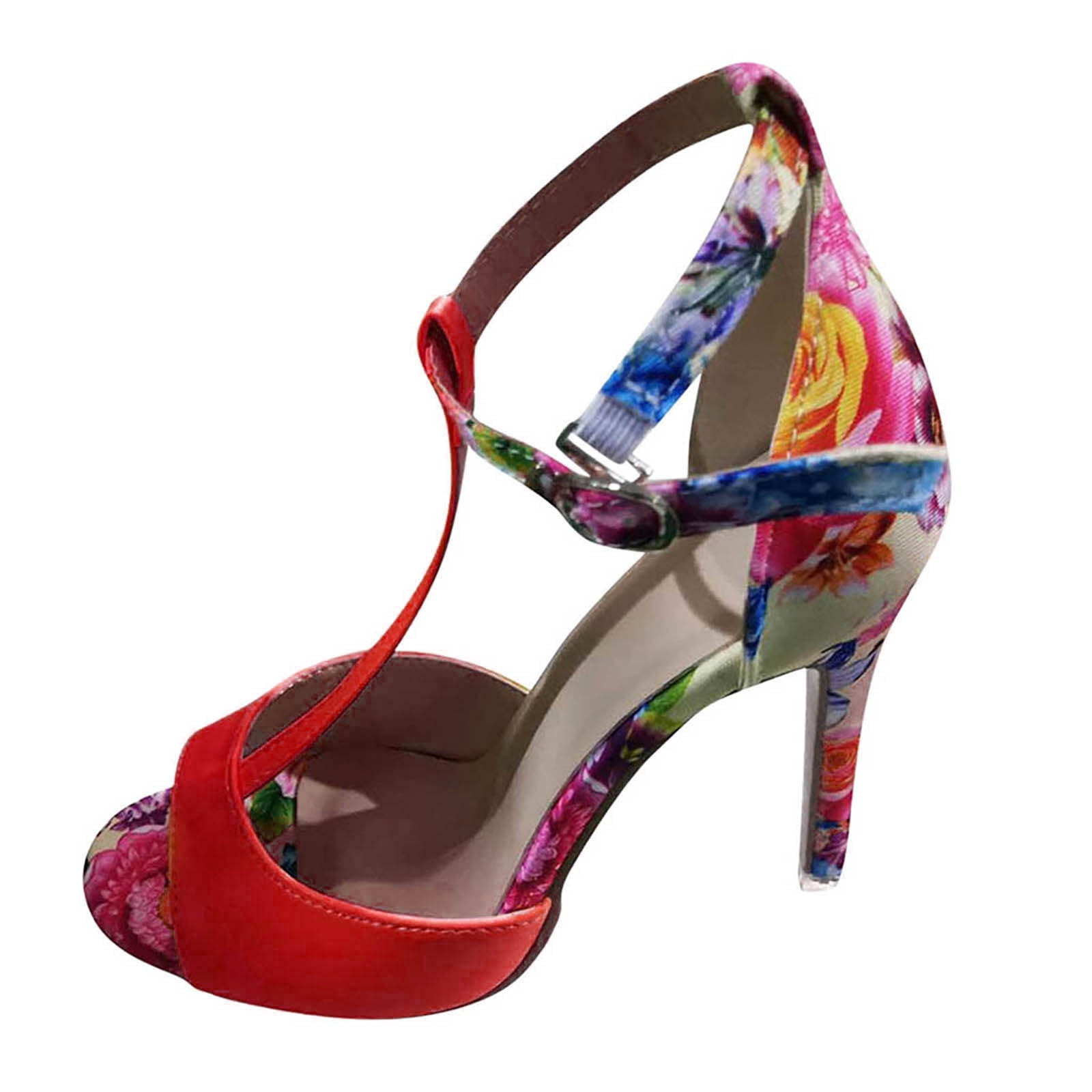 Peep Toe High Heeled Shoes for Women Stiletto Pump Summer Elegant Floral Dress Shoes Ankle Strap Sandals