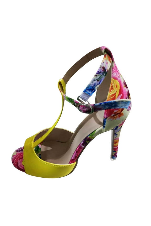 Peep Toe High Heeled Shoes for Women Stiletto Pump Summer Elegant Floral Dress Shoes Ankle Strap Sandals