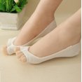thumbnail image 1 of Peep Toe No Show Socks for Women, Open Toe Invisible Liner Socks with Non-Slip Silicone Grip, Two Finger Toeless Boat Socks, White, One Size, 1 of 5