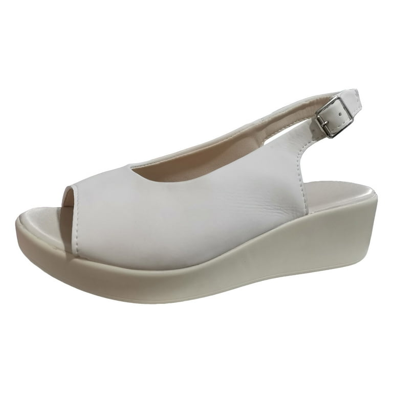Peep Toe Sandals Wedges for Women Summer Plus Size Ladies Dressy Solid Color Trendy Leather Western 2024 Platform Spring Buckle Comfy Work Office Fashion Wedge Sandals Casual Summer Comfortable Walmar...