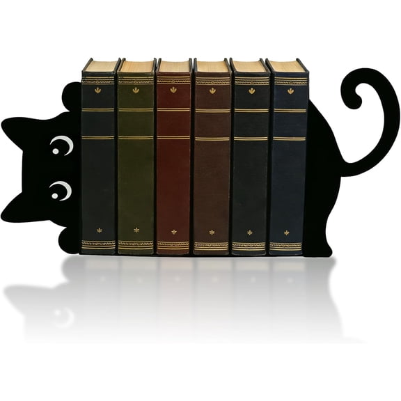 Peeping Cat Metal Bookends, Funny Bookends for Shelves Decorative, Home Office Desk Cute Book Ends Reading Bookshelf Decor for Cat Lovers, Book Lovers Gift