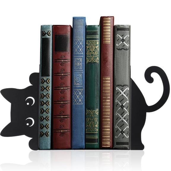 Peeping Cat Metal Bookends Set of 2 Cute Book Ends for Shelves Decorative Bookshelf Home Office Desk Bookshelf Decor Gift for Cat Lovers and Reading Enthusiasts