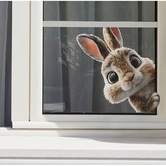 Peeping Rabbit PVC Sticker - High-Quality Glass Window Decoration for Living Room, Bedroom, Kitchen, and Bathroom - Cute Style Home Background Wall Sticker