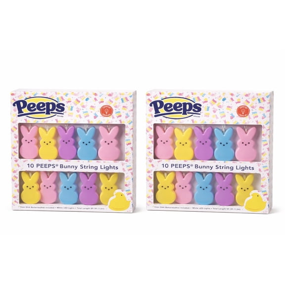 Peeps Battery Operated Pastel Bunny White LED String Lights 10 Count - set of 2