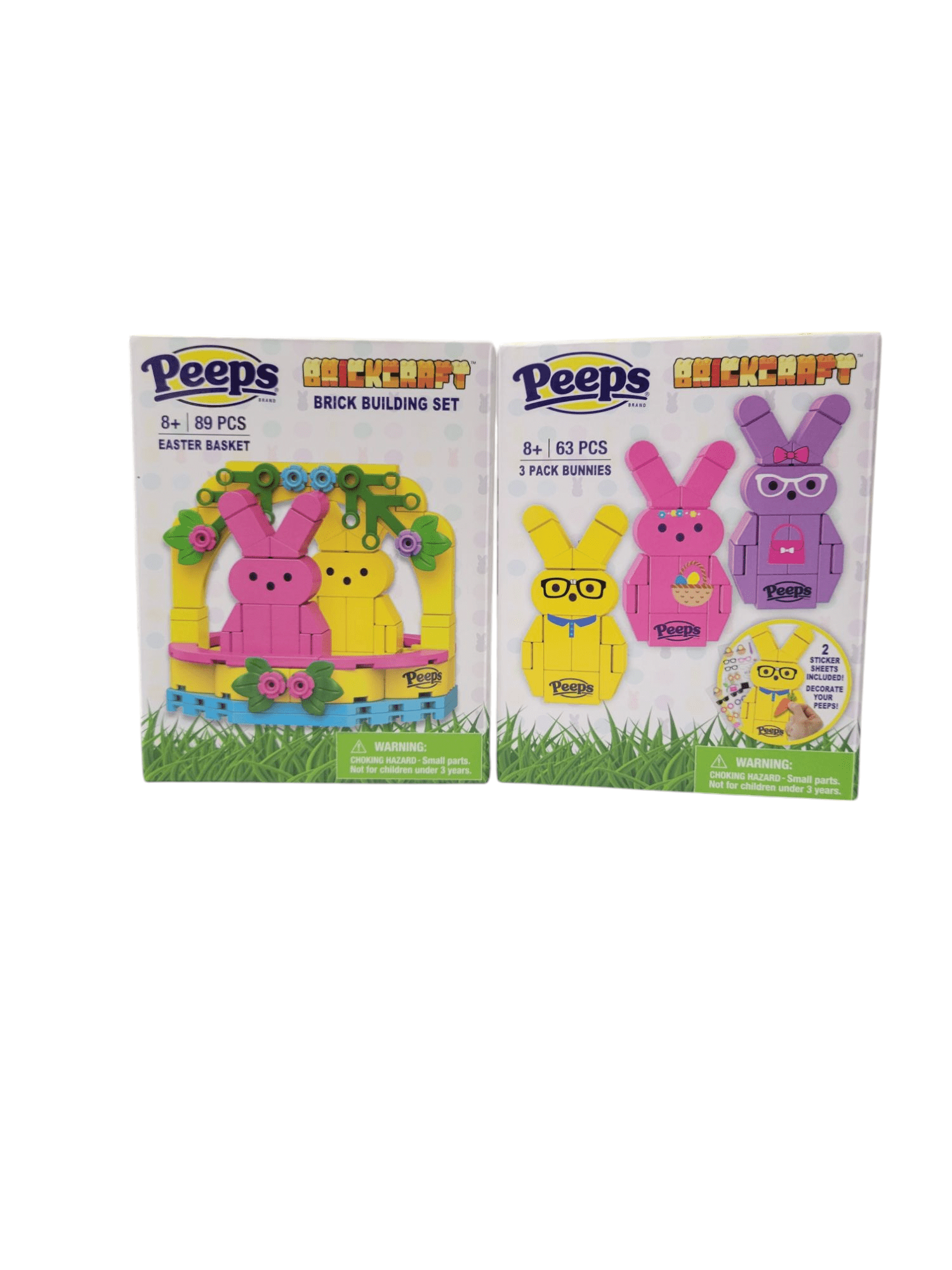 Peeps BrickCraft 3 Pack Yellow, Pink, Purple Bunnys (63pc) and Easter Basket with Pink and Yellow Bunnys (89pc)