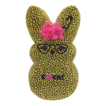 Peeps EMO Bunny Plush 15” Yellow Leopard Print Stuffed Animal with Glasses
