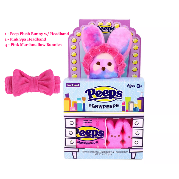 Peeps Easter Gift Set Pink Bunny "Get Ready With Me", Matching Spa Headband & Marshmallows