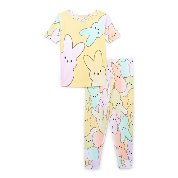 Peeps Girls Cotton Short Sleeve Top with Pants, 2-Piece Pajama Set, Sizes 4-10