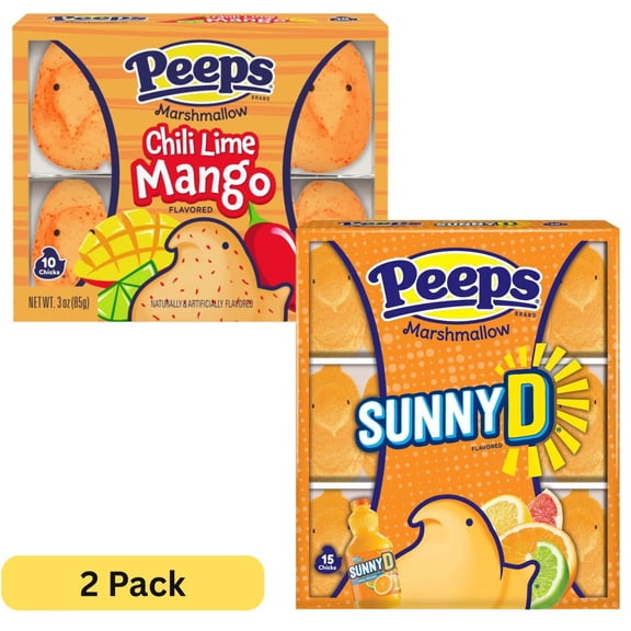 Peeps Marshmallow Candy Variety 2-Pack Sunny D Citrus (4.5 oz) & Chili Mango Lime (3 oz) Limited Edition Easter Candy 7.5 oz Total