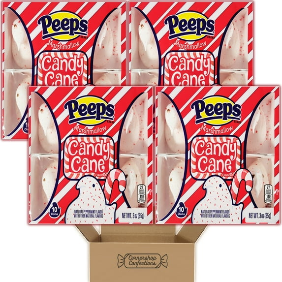 Peeps Marshmallow Christmas Bundle Pack - Candy Cane - 4 Individually Sealed Trays, Each With 6 Marshmallows - Gluten Free and Fat Free - For Snacks, Lunches, Movies in Cornershop Confections Pack