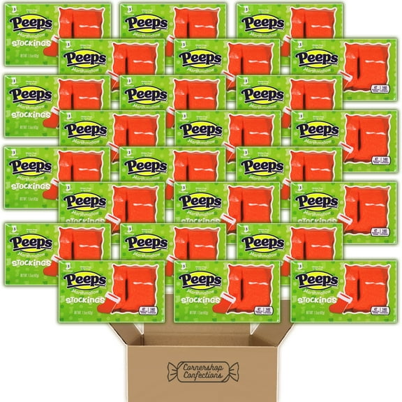 Peeps Marshmallow Christmas Bundle Pack - Stockings - 24 Individually Sealed Trays, Each With 3 Marshmallows - Gluten Free and Fat Free - For Snacks, Lunches, Movies in Cornershop Confections Pack