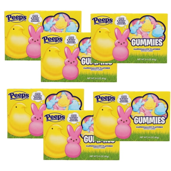 Peeps Marshmallow Flavored Gummies, Assorted Chicks, and Bunnies Chewy Candy for Kids Adults Snacks Easter Egg Hunt Basket Stuffer Goodies Bag Filler Spring Holiday Birthday Party Favor Pack of 6