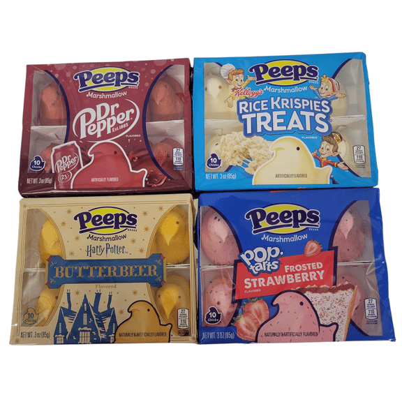 Peeps Marshmallow Variety Pack Rice Krispies Treats, Strawberry Pop-Tarts, Butterbeer, Dr Pepper 4 Packs (10 Count Each)